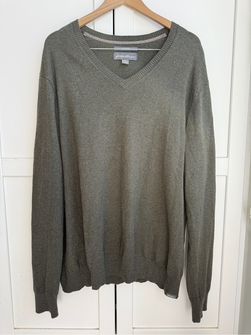 Eddie Bauer Men’s Cotton Merino V-Neck Sweater 2XL Green Grandpacore Old Money